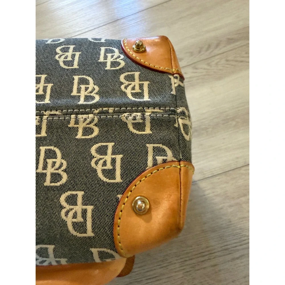 Dooney & Bourke Monogram Leather Satchel Handbag GrayTan Latch Pockets Vintage